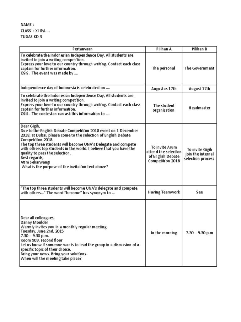 Copy Tugas Kd 3 Invitation Letter Kls Xi Pdf