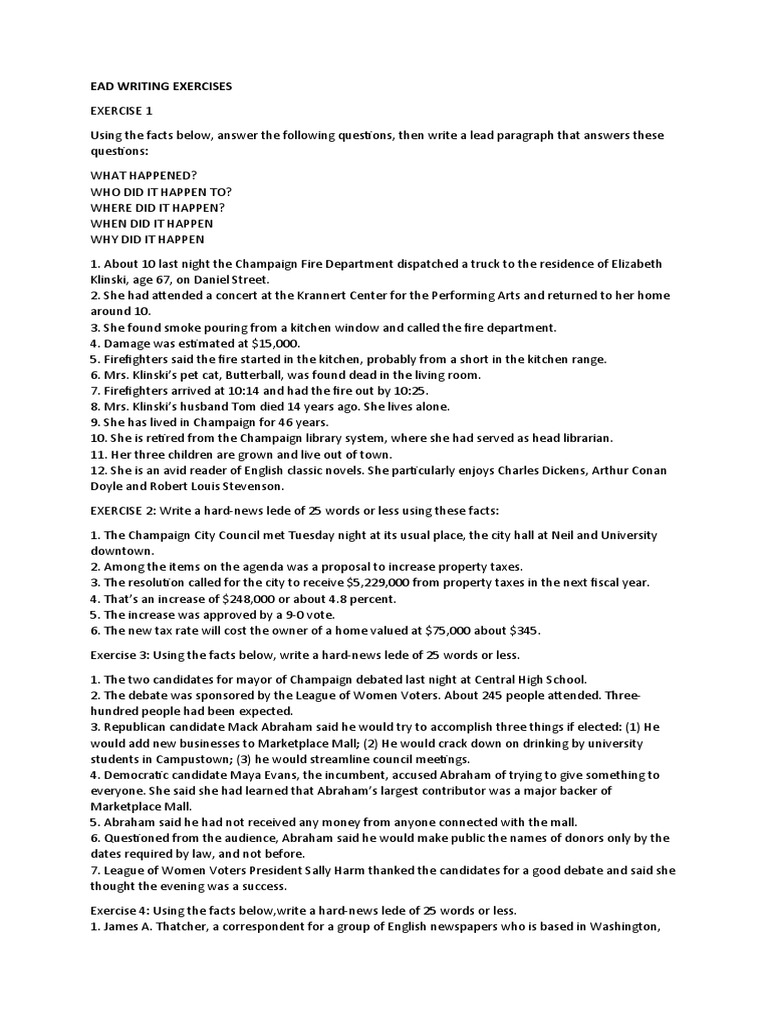 Lead Writing Exercises PDF