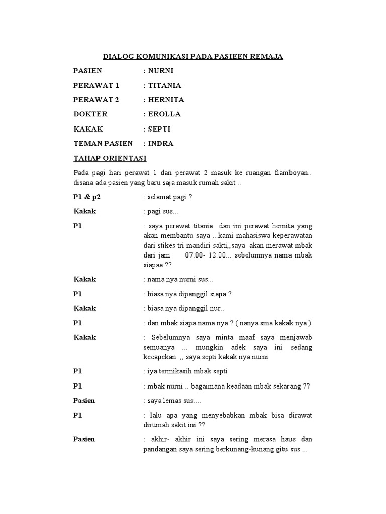 Dialog Komunikasi Pada Pasieen Remaja | PDF