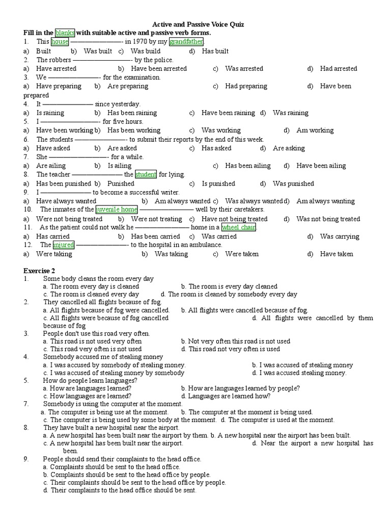 Active and Passive Voice Quiz | PDF | Violence