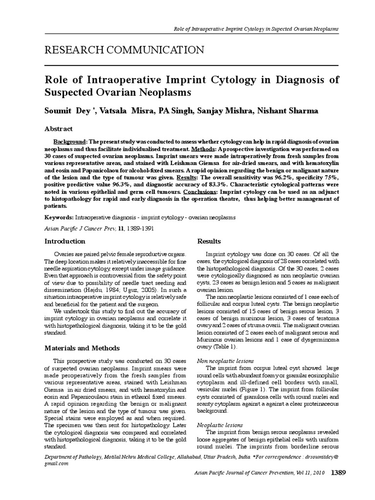 Role of Intraoperative Imprint Cytology in Diagnosis of | PDF ...
