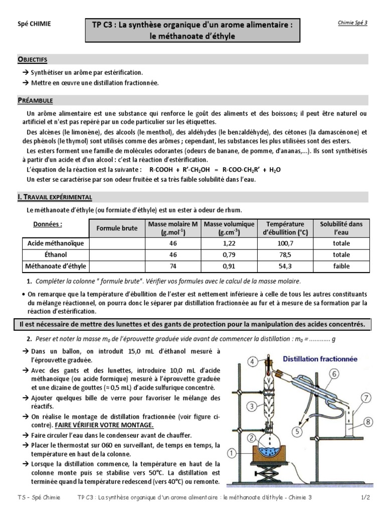 Synthèse De L Arome De Banane Corrigé TP C3: La Synthèse Organique D'un Arome Alimentaire: Le Méthanoate D'éthyle  | PDF | Ester | Distillation