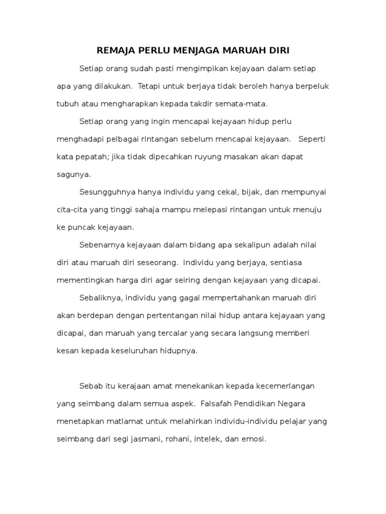 Remaja Perlu Menjaga Maruah Diri Pdf
