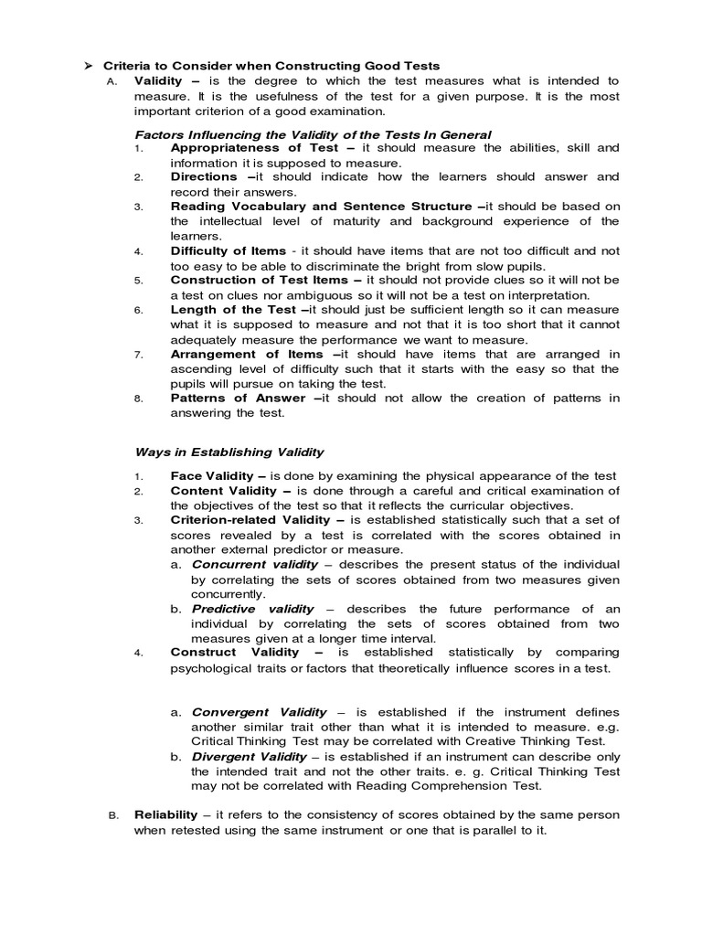 Validity and Reliability in Test Design | PDF | Validity (Statistics ...