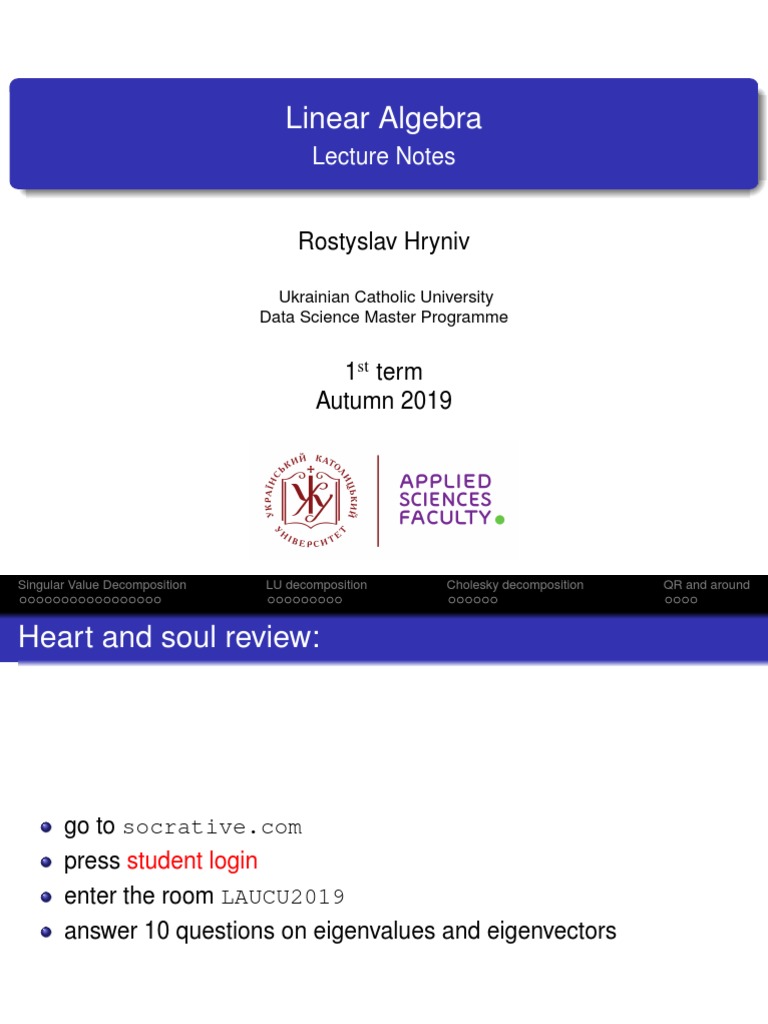 Linear Algebra Lecture Notes: An Introduction to Singular Value ...