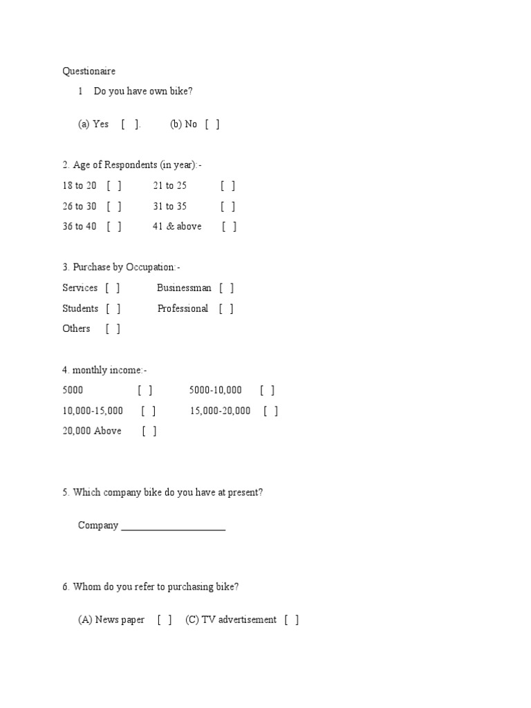 Questionaire | PDF | Business