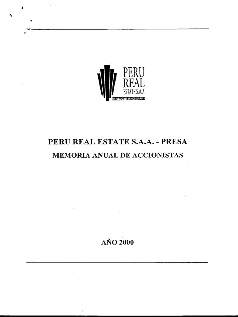 Memoria Anual de Perú Real Estate S.A.A. Del Año 2000 SMV PDF