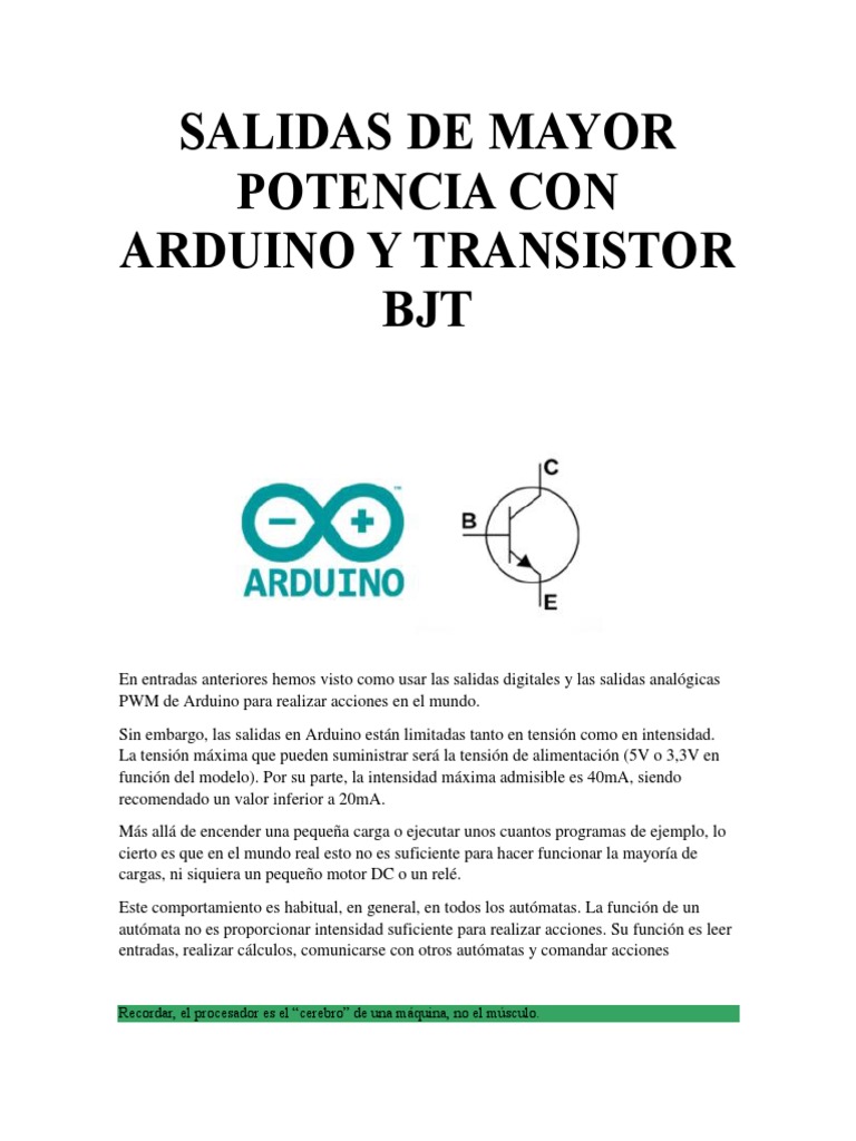 Transistores BJT para Arduino: Potencia Extra | PDF | Transistor ...