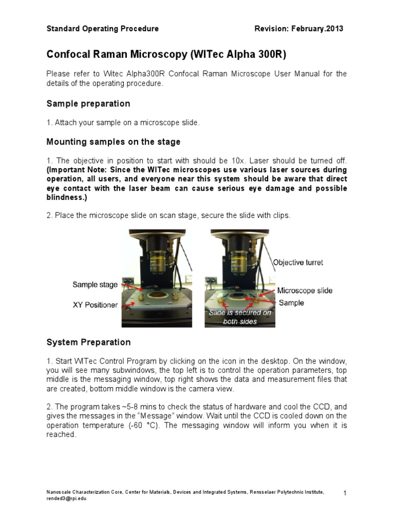 Confocal Raman Microscopy (Witec Alpha 300R) : Sample Preparation | PDF ...