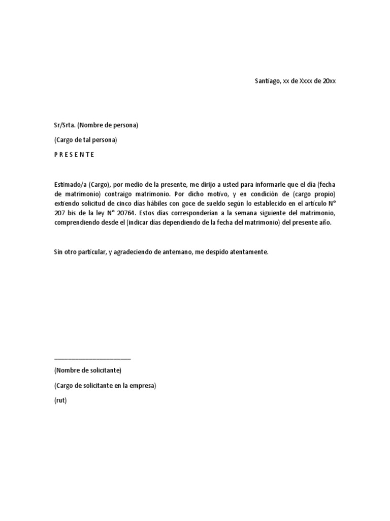 Carta Tipo para Permiso 5 Días Por Matrimonio | PDF