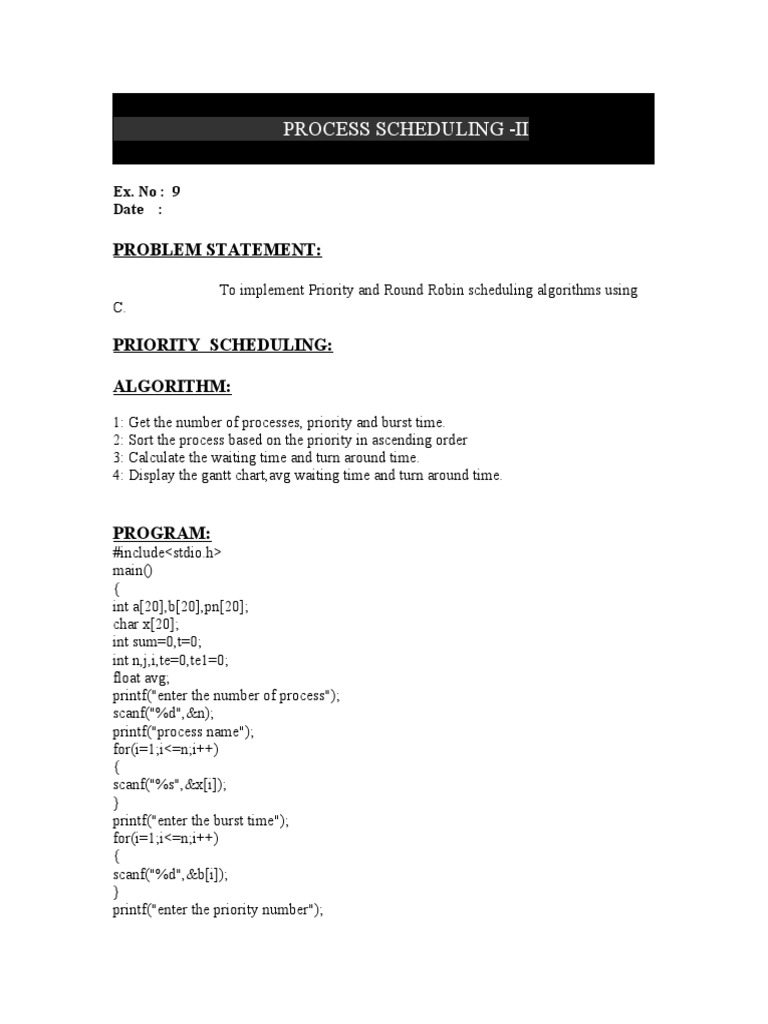 Priority and Round Robin Scheduling in C | PDF | Theoretical Computer ...