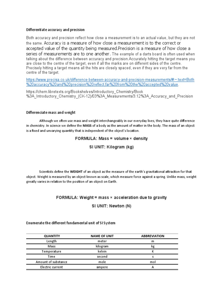 Accuracy vs Precision Explained | PDF | Weight | Mass