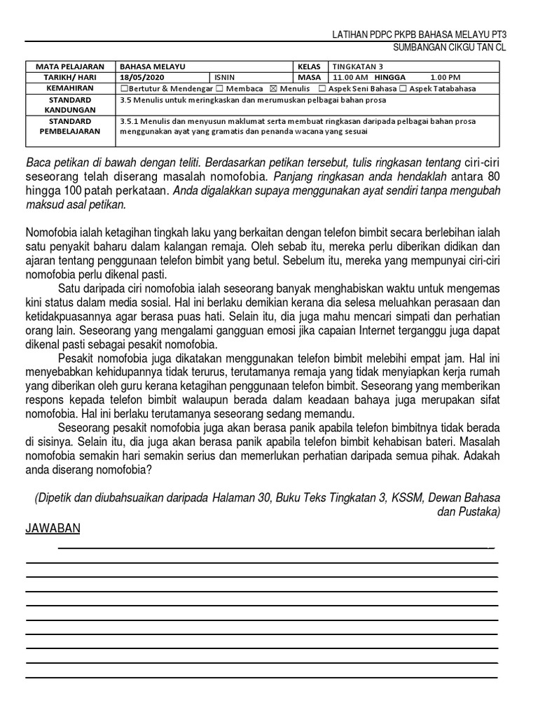 Latihan Ringkasan Tingkatan 3 Pdf