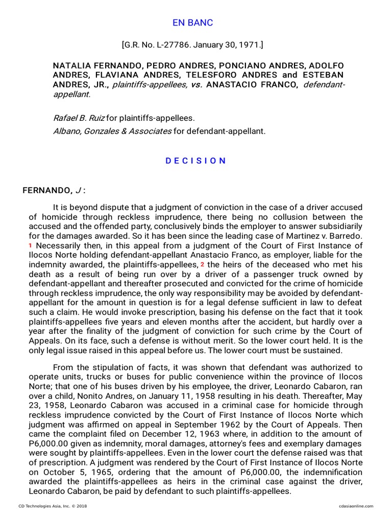 Employer Liability in Reckless Imprudence | PDF | Statute Of ...