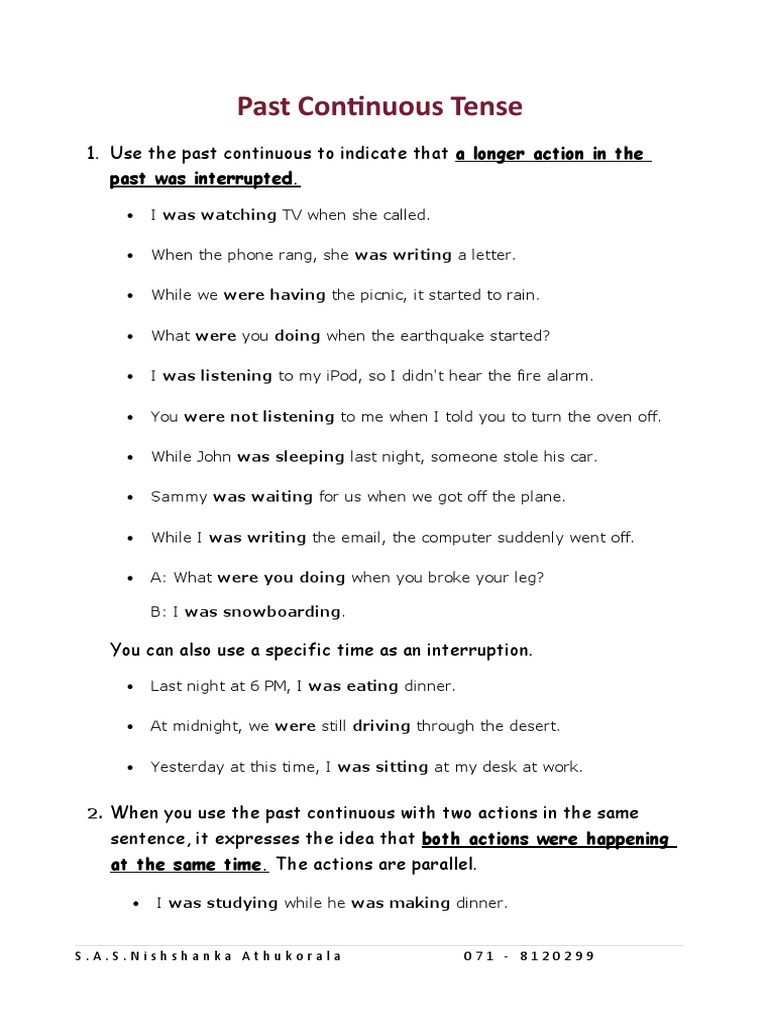 Past Continuous Tense | PDF | Language Arts & Discipline | Foreign ...