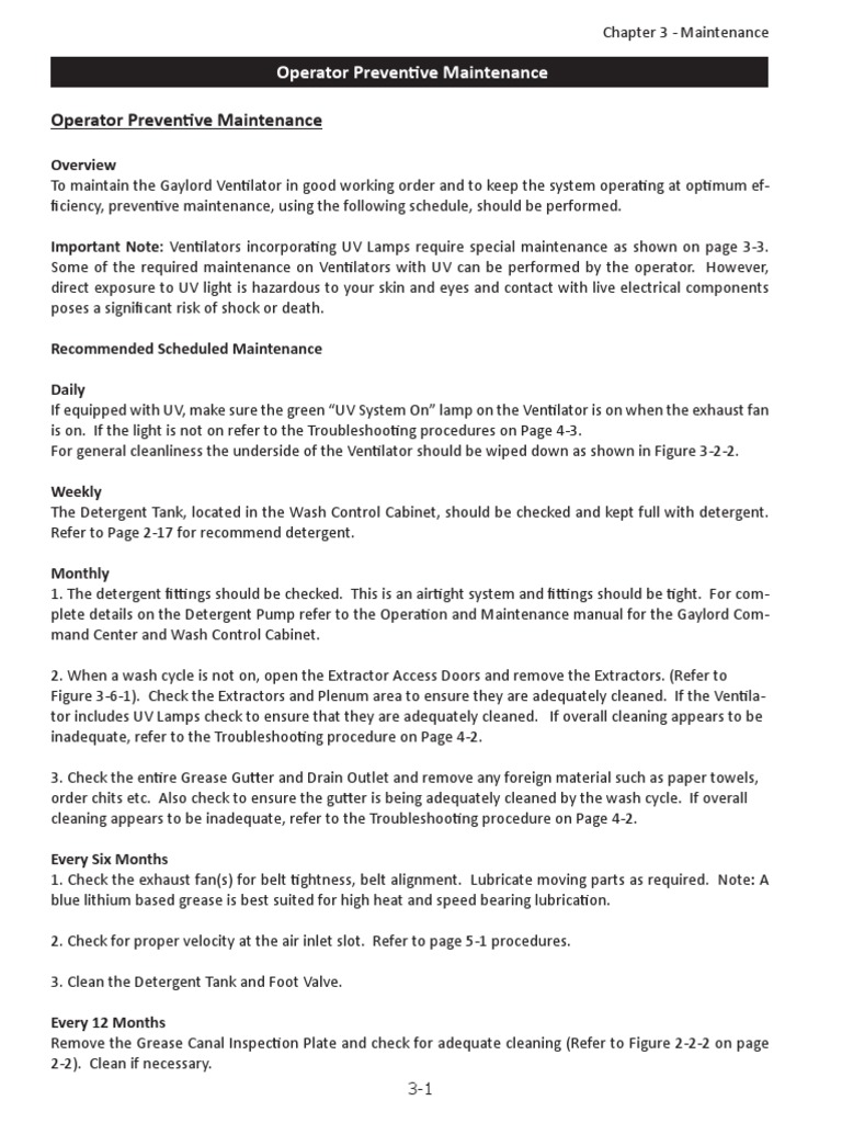 Preventive Maintenance Procedures for Maintaining Optimal Operation of a Ventilation System with