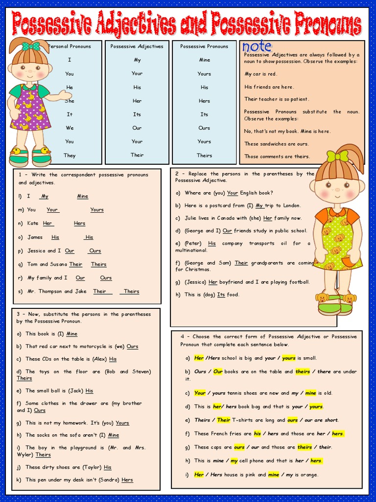 Worksheet 1. Possessives Adjectives and Pronouns. Marilyn | PDF ...