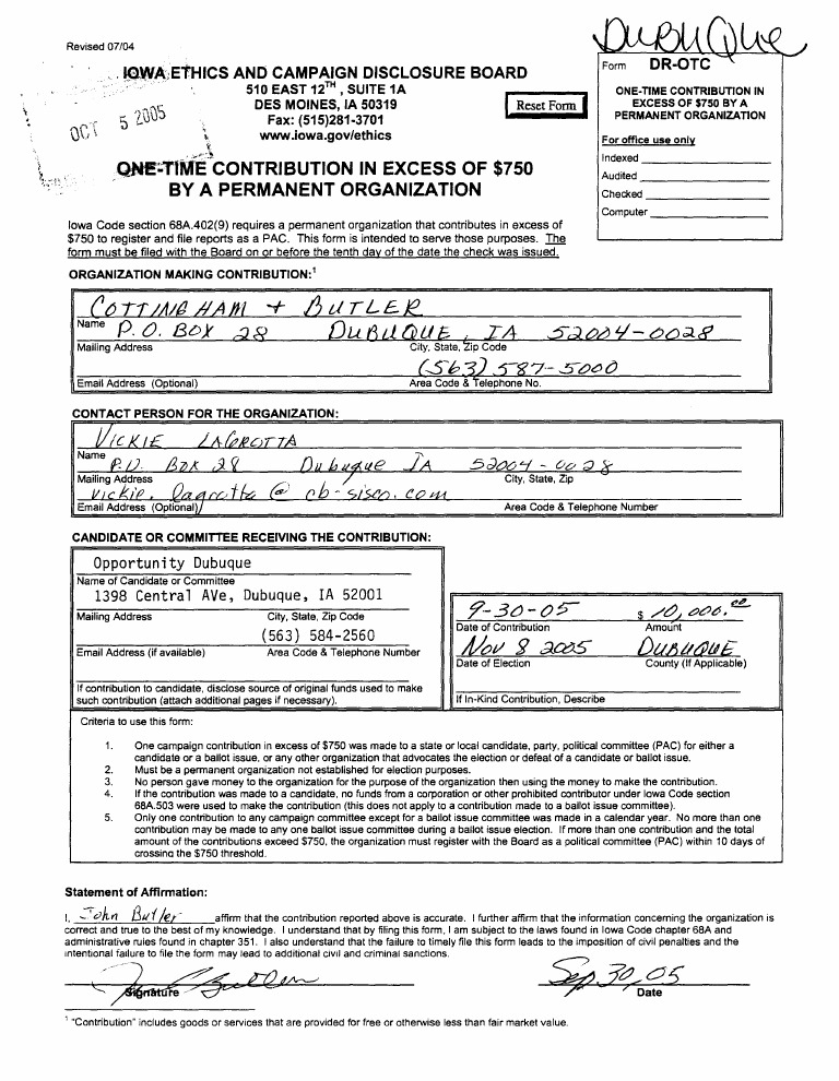 Cottingham and Butler_2005_Dubuque_OTC Political Action Committee