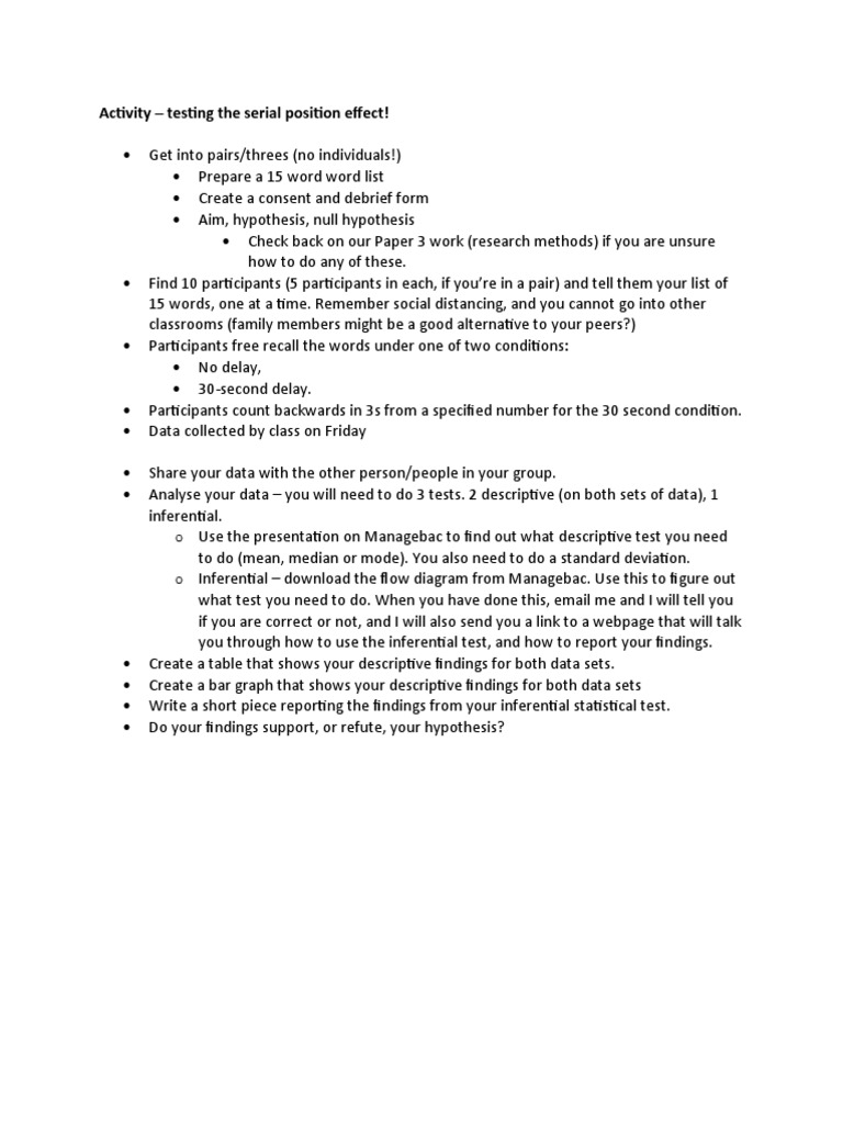 Glanzer and Cunitz Study Activity | PDF | Career & Growth