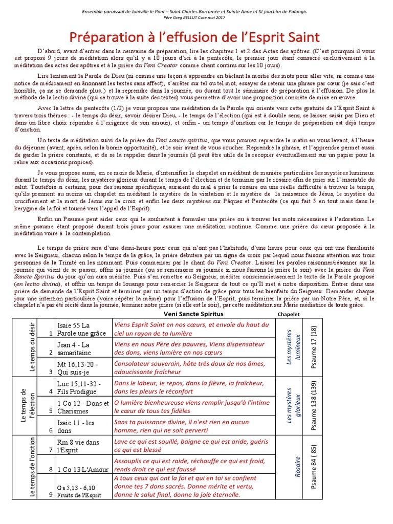 Préparation à l'Effusion de l'Esprit Saint | PDF | Rosaire | Saint-Esprit