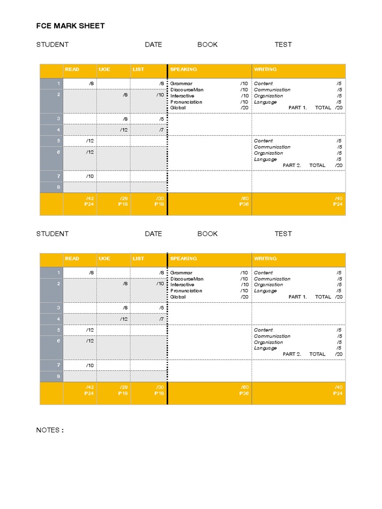 Fce Mark Sheet: Student Date Book Test | PDF | Linguistics | Human Nature