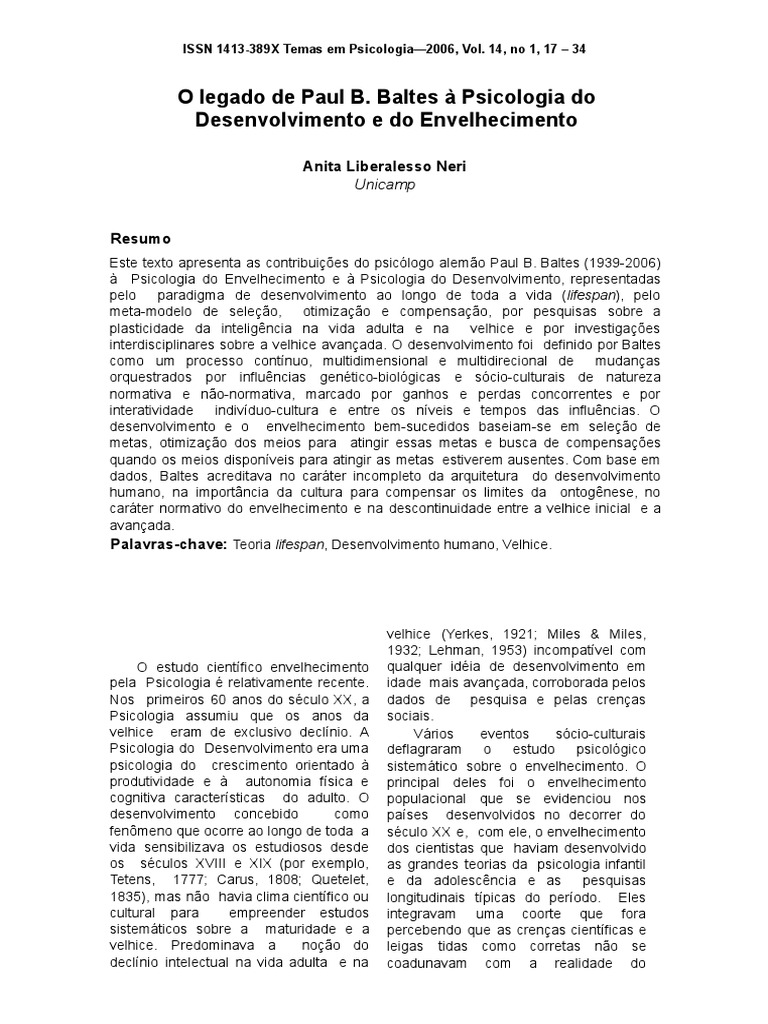 Psicologia Do Desenvolvimento e Envelhecimento Impressão | PDF ...