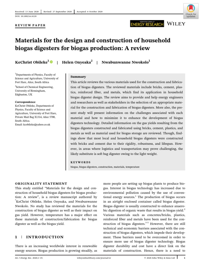 Materials For The Design and Construction of Household Biogas Digesters ...