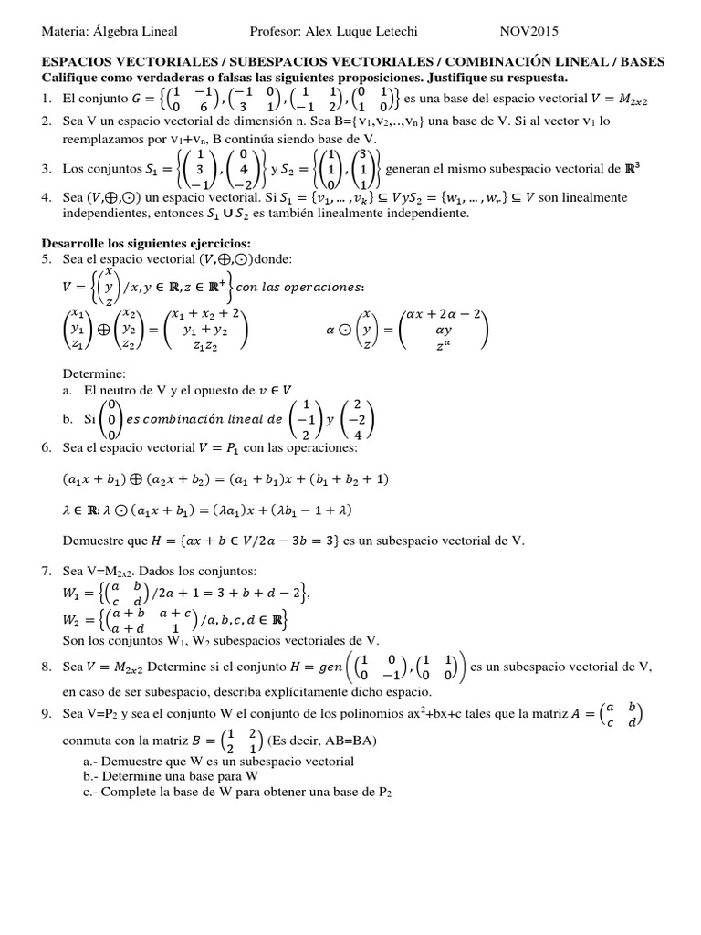 Ejercicios de Álgebra Lineal Resueltos | PDF | Espacio vectorial | Espacio
