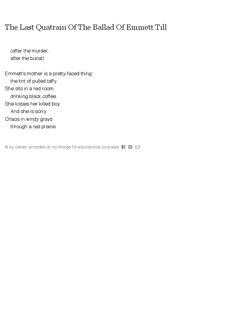 The Last Quatrain of The Ballad of Emmett Till by Gwendolyn Elizabeth Brooks - Famous Poems ...