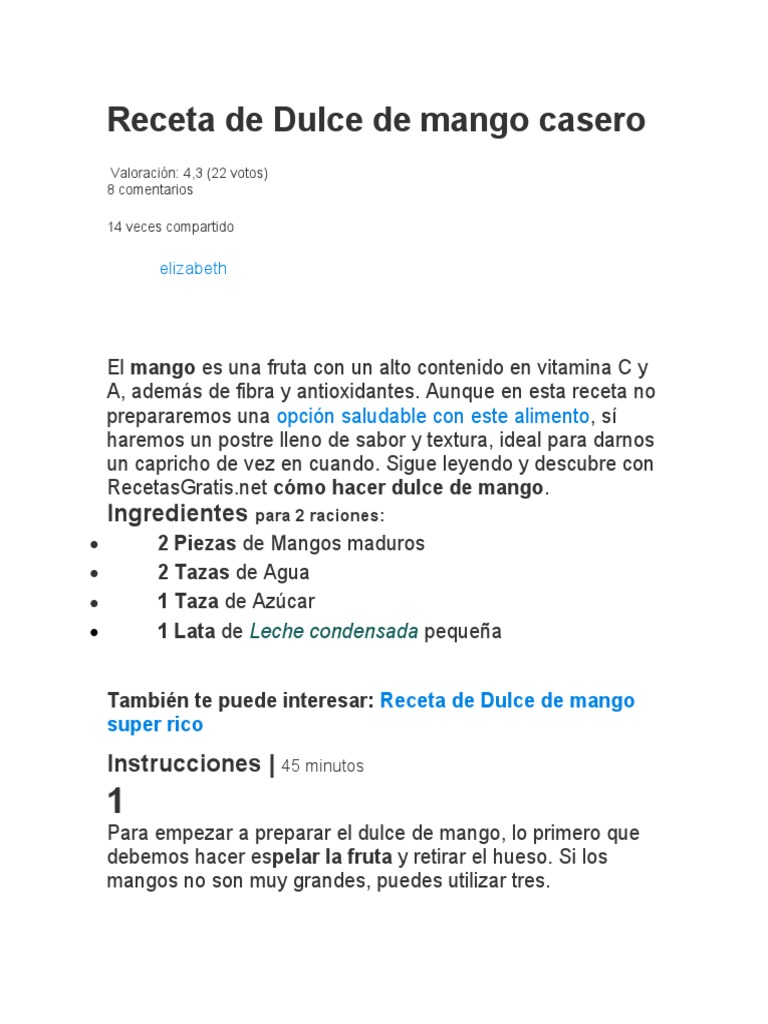 Receta de Dulce de Mango Casero | PDF | Mango | Postres
