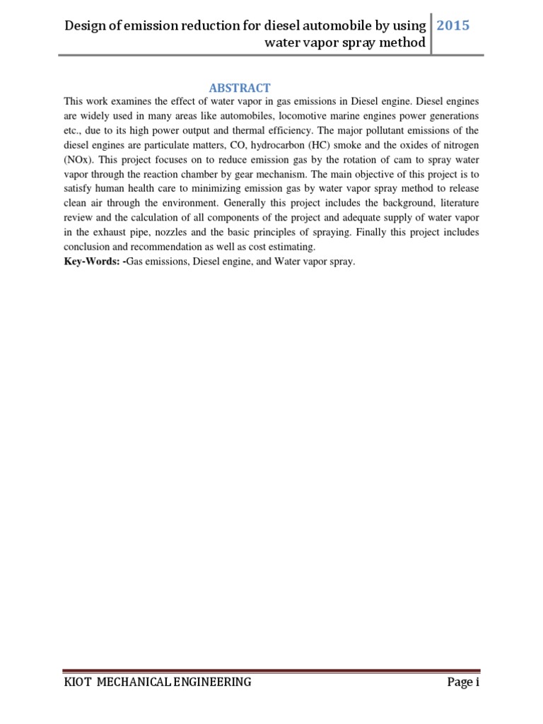 Diesel Emission Reduction via Water Vapor | PDF | Exhaust Gas | N Ox