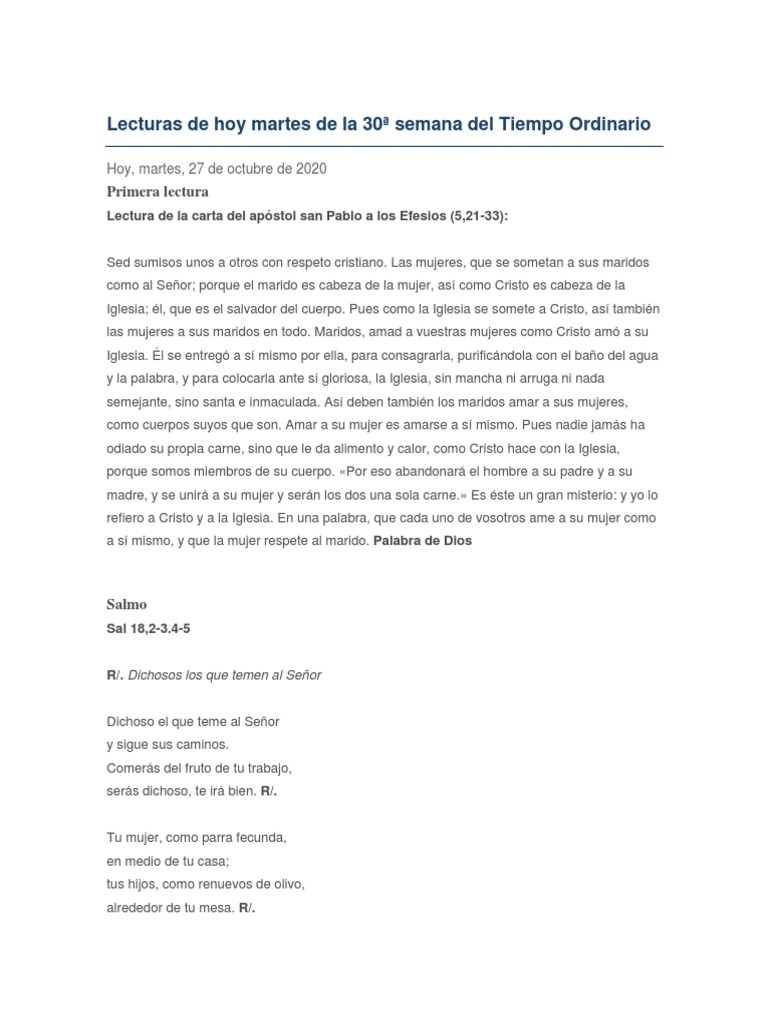 Lecturas de Hoy Martes de La 30 Semana Del Tiempo Ordinario | PDF