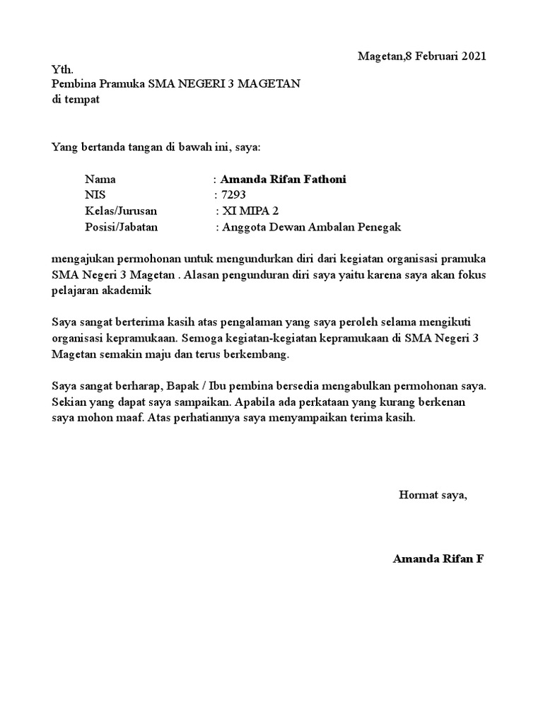 Surat Pengunduran Diri Pdf