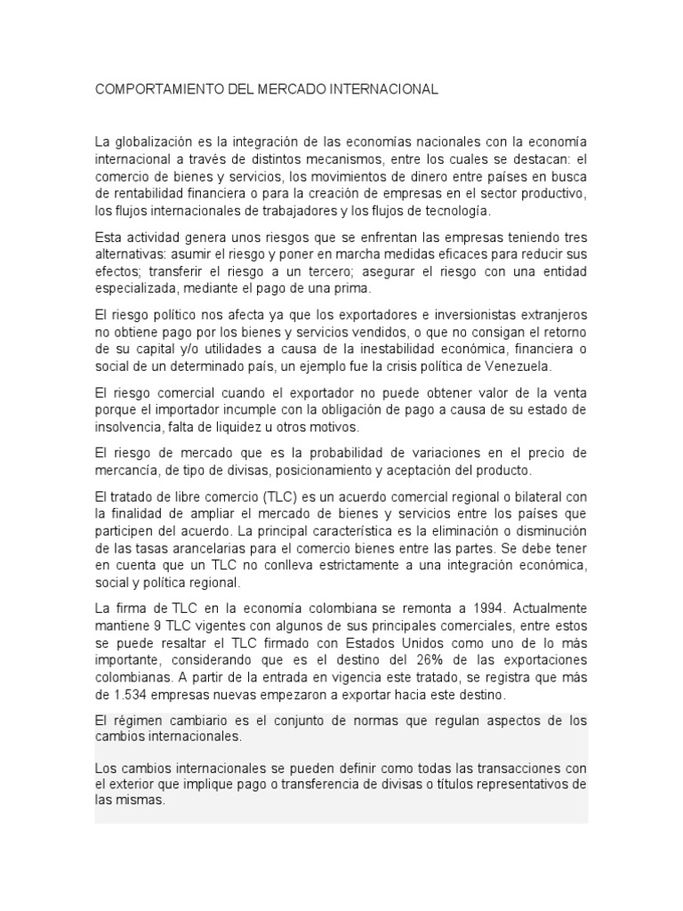 Comportamiento Del Mercado Internacional | PDF | Balance de pagos | Moneda