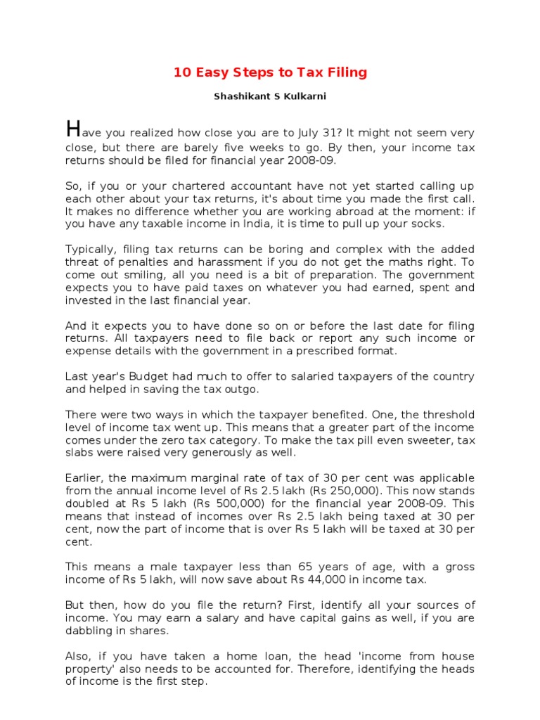 10 Easy Steps To Tax Filing | PDF | Income Tax | Tax Deduction