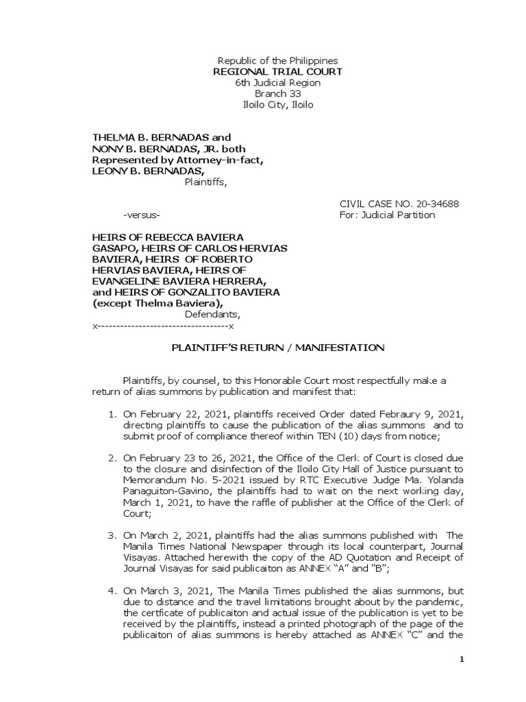 Return of Summons PDF Common Law Judiciaries