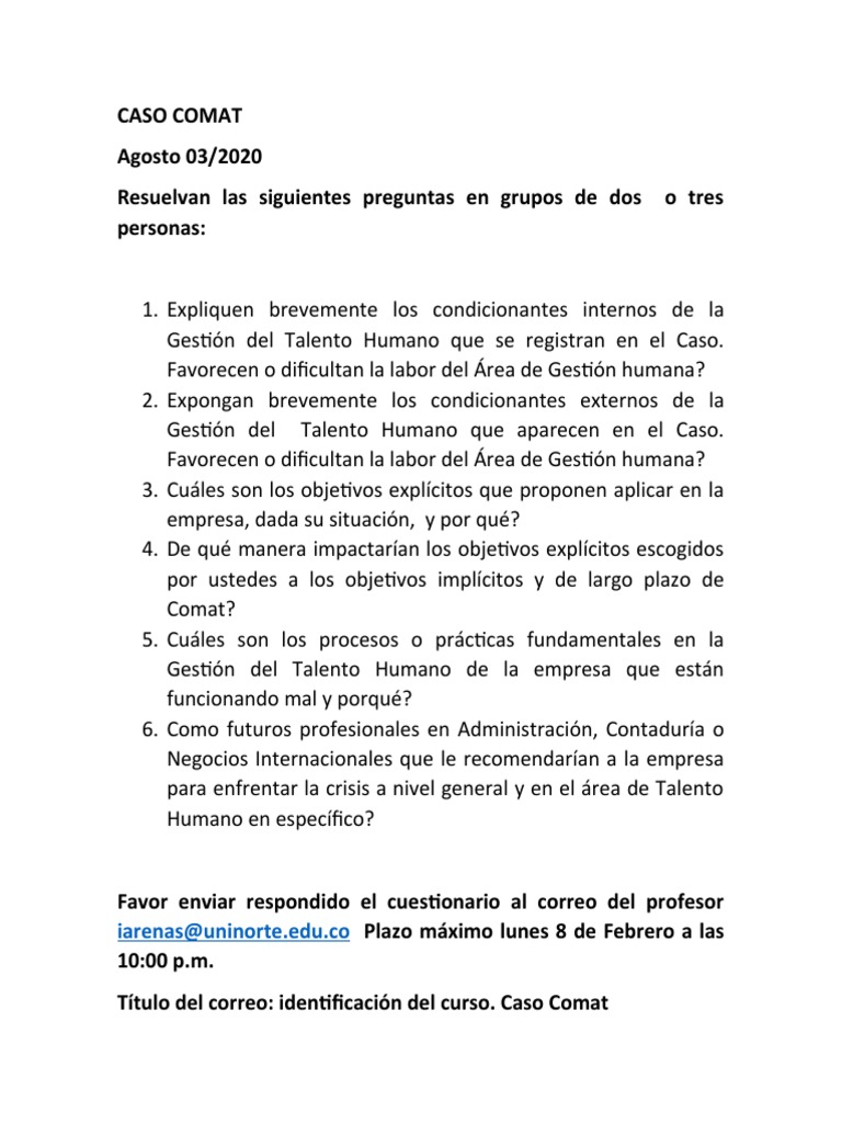 Análisis de Gestión del Talento en Comat | PDF | Negocios | Finanzas y ...