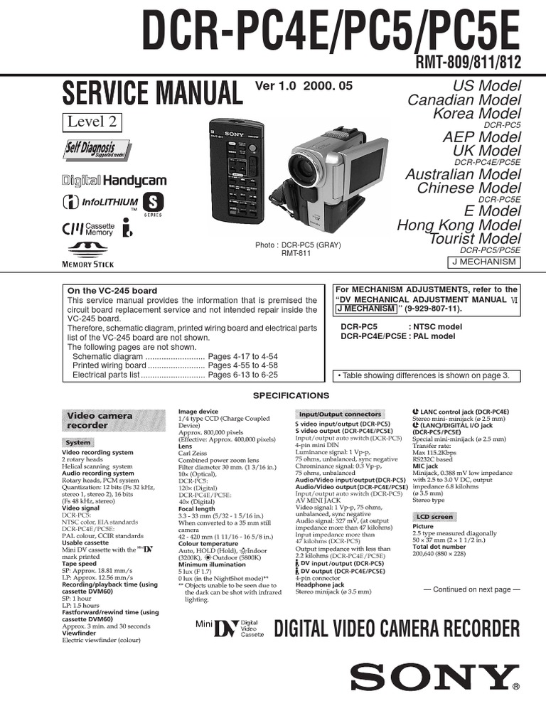 Service Manual Service Manual: Digital Video Camera Recorder | PDF ...
