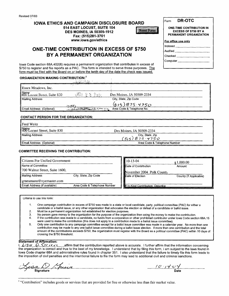 Iowa PAC Contribution Form Guide | PDF | Political Action Committee ...