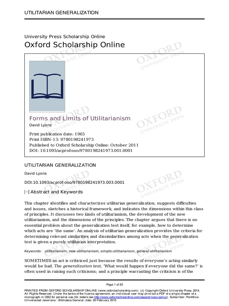 Oxford Scholarship Online: Forms and Limits of Utilitarianism | PDF ...