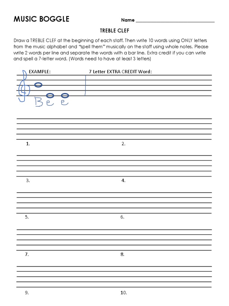 Music Boggle: Treble & Bass Clef Words | PDF