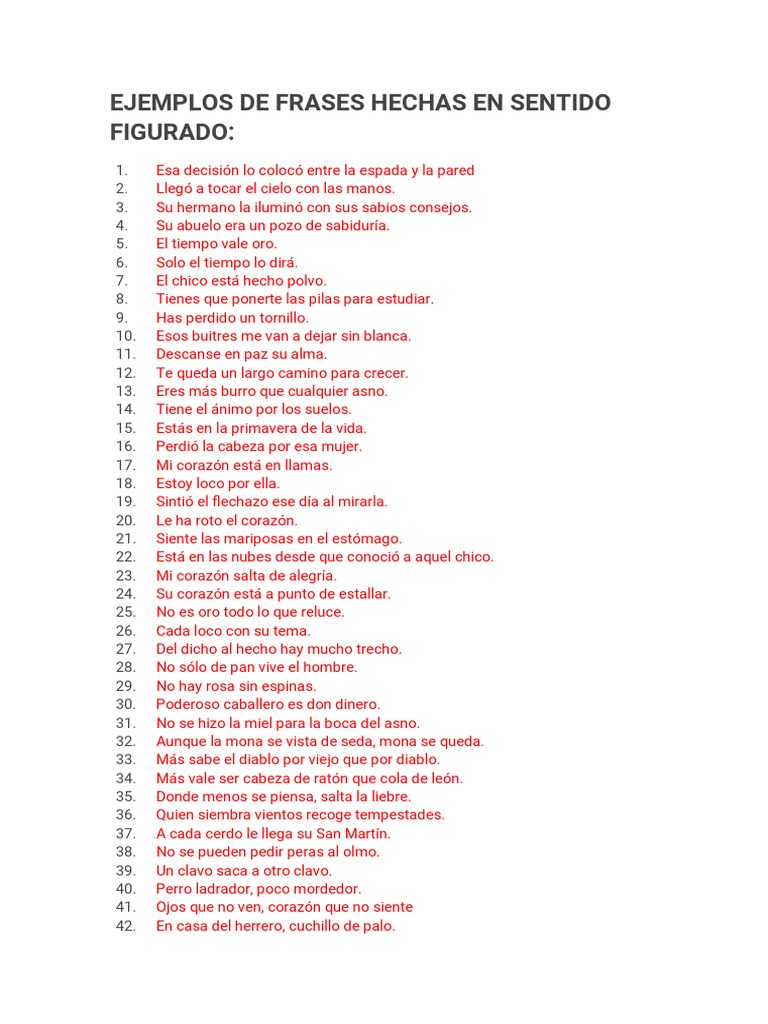 Ejemplos de Frases en Sentido Figurativo | PDF | Hogar, jardinería y ...