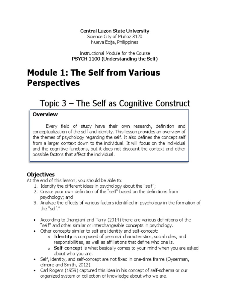 Module 1: The Self From Various Perspectives | PDF | Self Esteem | Self