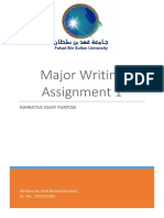 Major Writing Assignment 1: Narrative Essay Purpose