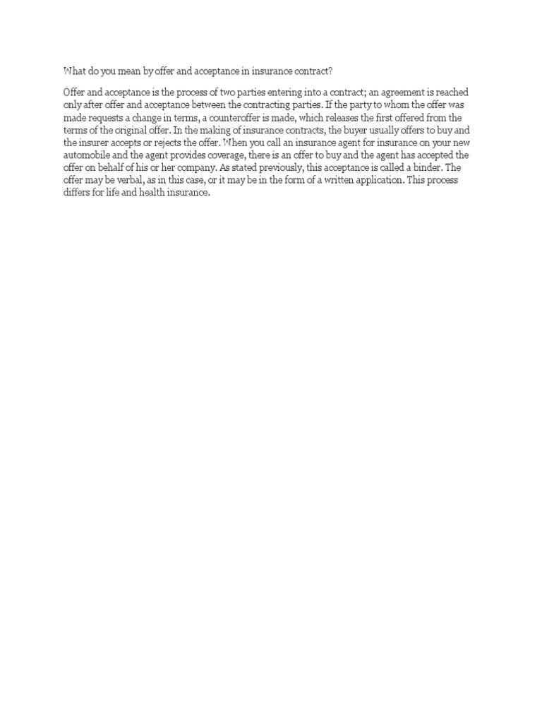 Offer and Acceptance in Insurance Contract PDF