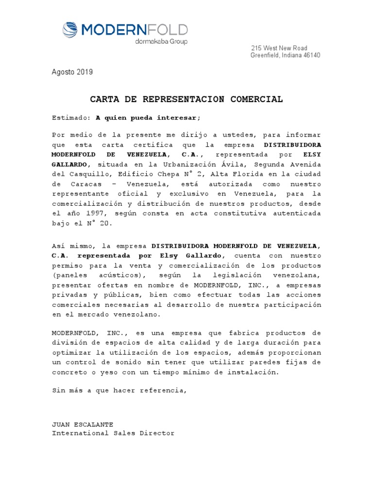 Carta Representacion Comercial | PDF