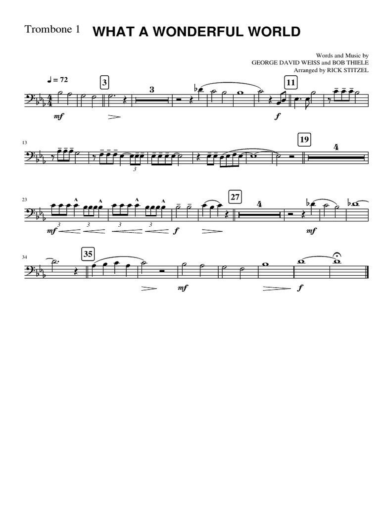 What A Wonderful World Trombone 1 PDF Songs Written Song