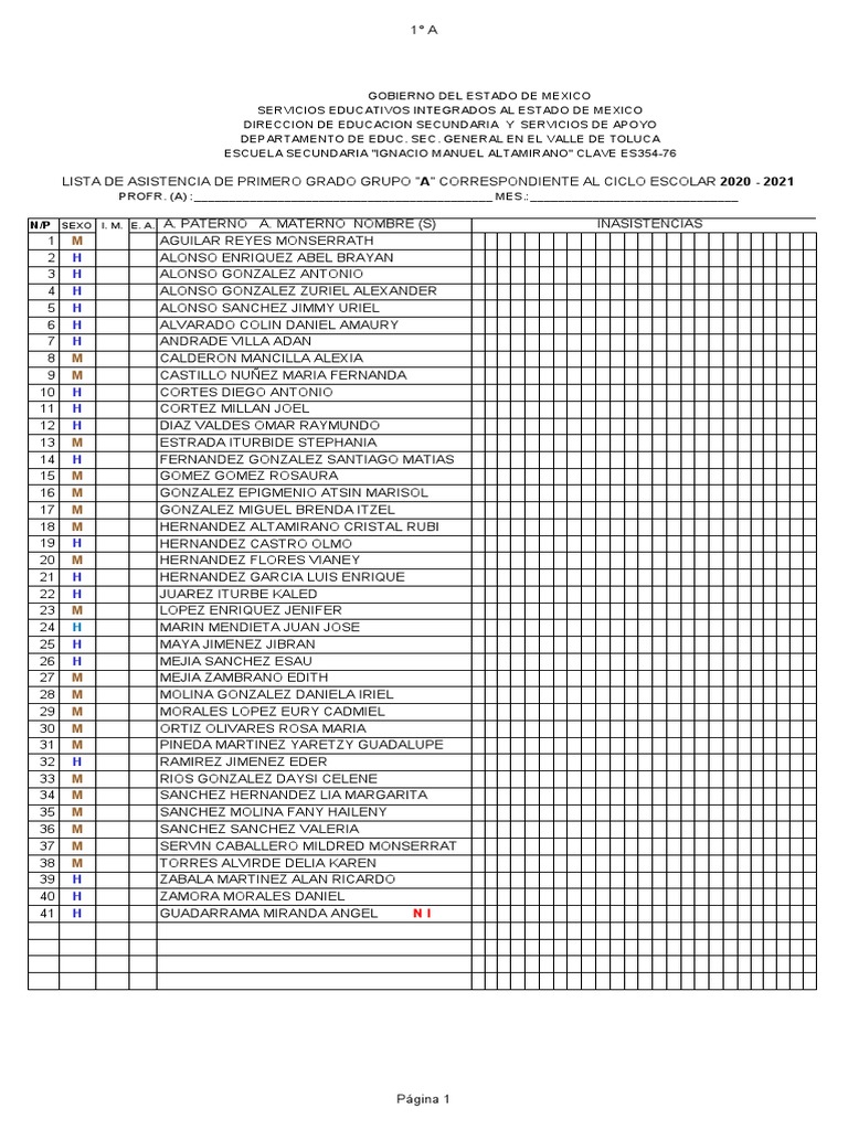Listas 1° A B C D e F Ciclo Escolar 2020-2021 | PDF | México | Etapas ...