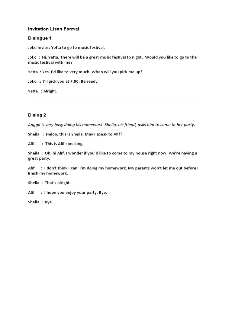 Formal Invitation Dialogues | PDF