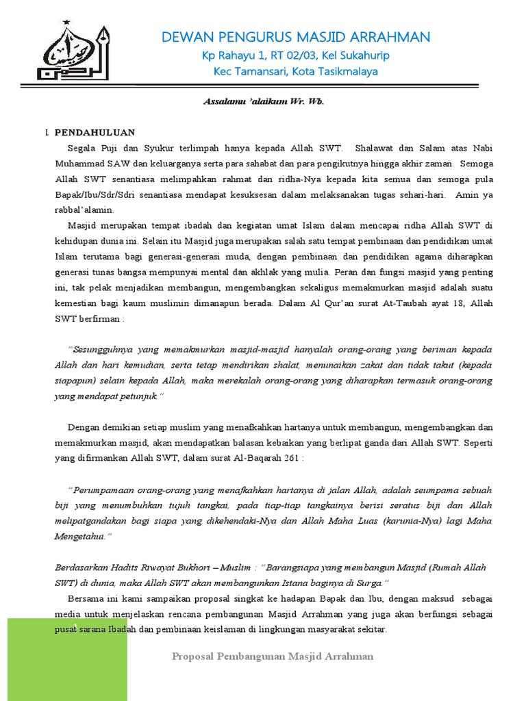 Proposal Pembangunan Masjid Arrahman | PDF | Karier & Perkembangan ...